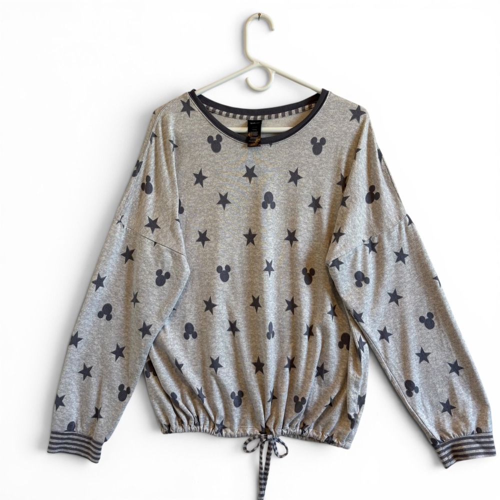 Disney Costco Mickey Mouse Star Print Drawstring Hem Top Gray‎ Women's Size XL